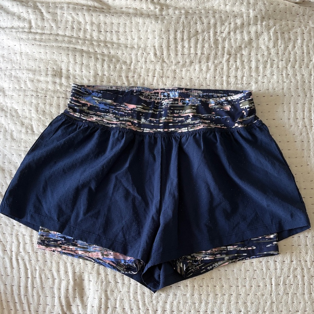 Pull&Bear Navy Blue Patterned Athletic Shorts